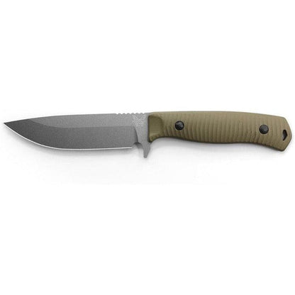 A side view of the Benchmade 539GY Anonimus knife with a charcoal/graphite blade and olive handle against a white background.