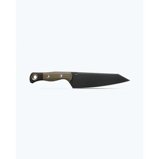 A side view of the Benchmade Wildcoast knife with a natural handle and black blade against a white background.