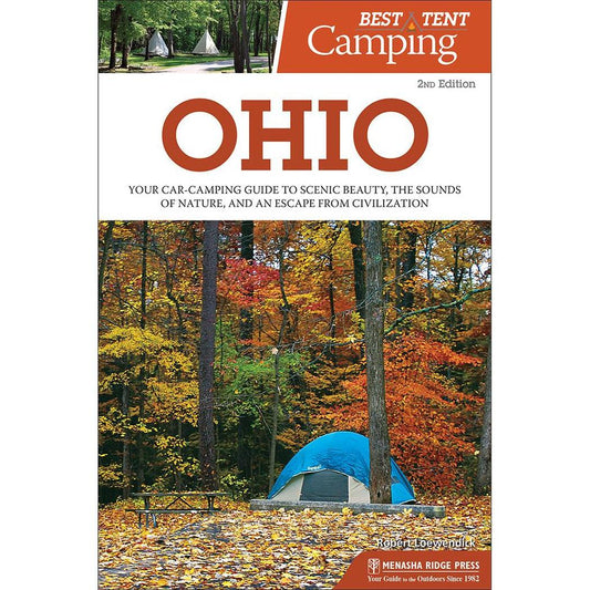 The cover of Best Tent Camping: Ohio 2e shows a blue tent in a forest with autumn leaves on the ground.