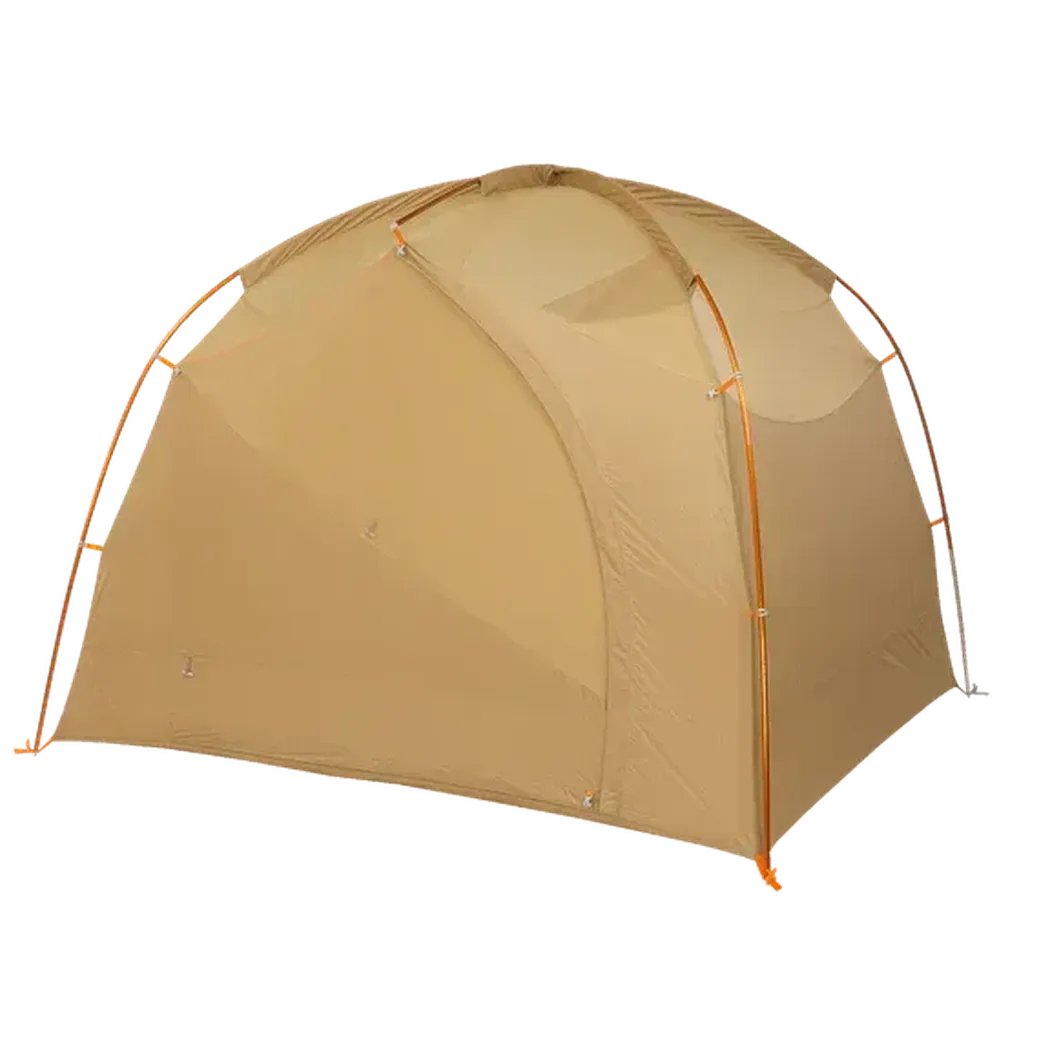 A front view of the Big Agnes Big House 4 tent in Chinois Green Prairie Sand with a white background.