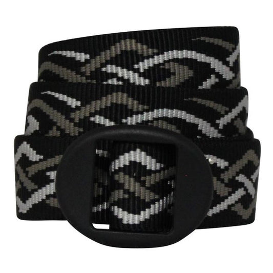 A black Bison 25mm Ellipse Pattern Belt with a black buckle is shown against a white background.