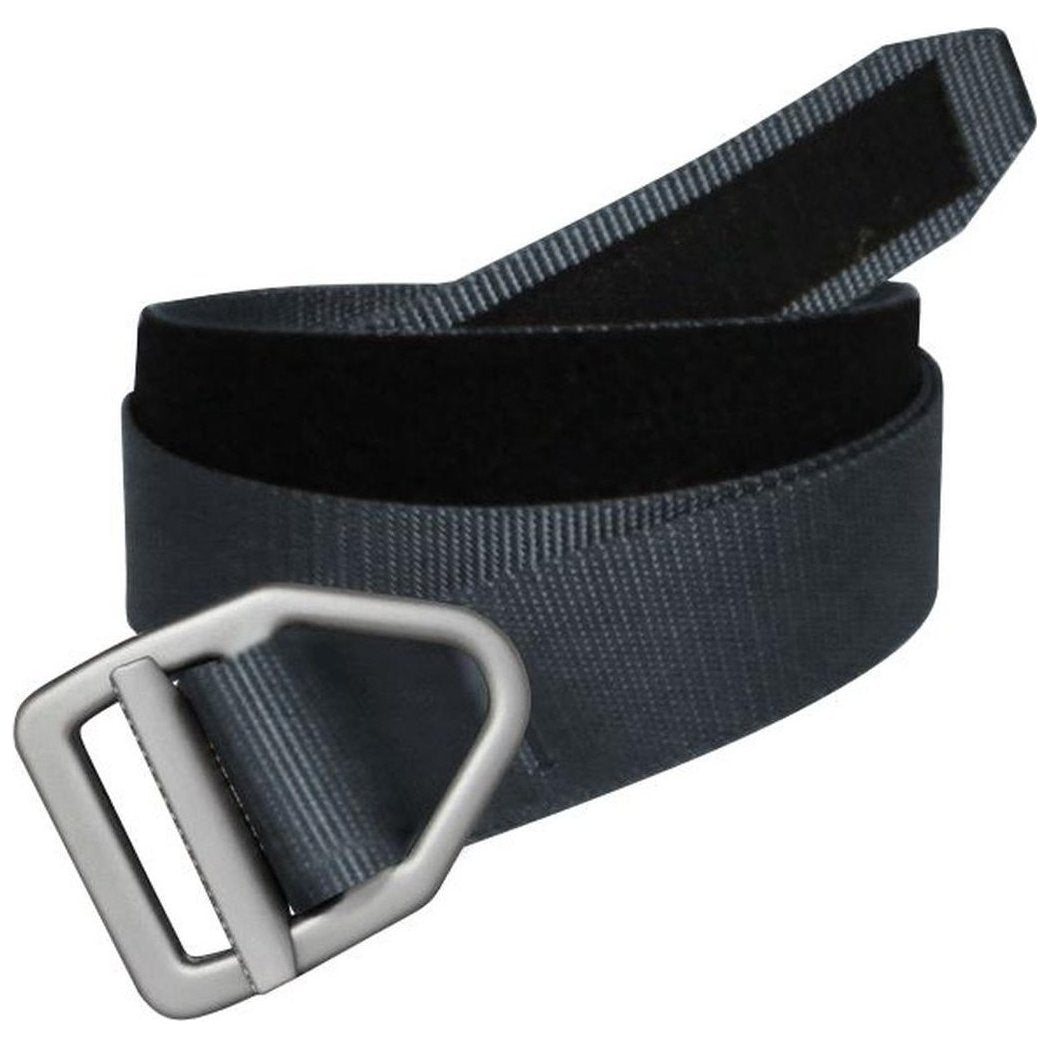 A side view of the Bison 38mm – Last Chance Mid Duty Gunmetal Buckle belt in Coyote Brown showing the gunmetal buckle against a white background.