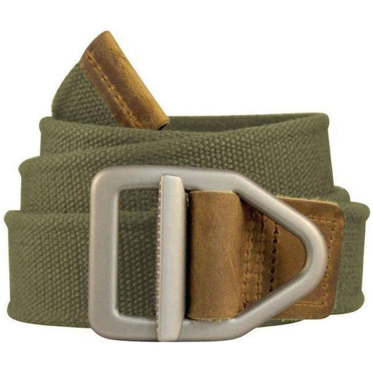 A close-up of the Bison 38mm – Weekender™ Gunmetal Buckle in Pontoon Olive showing the metal buckle and olive canvas against a white background.