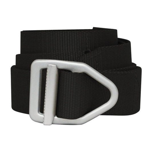 A black Bison Last Chance Heavy Duty Solid Color Belt with a silver buckle shown from a front angle against a white background.