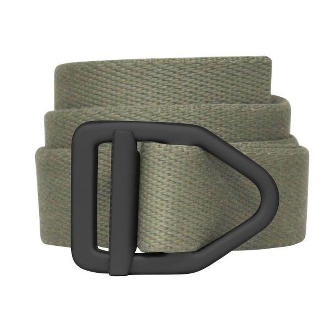 A close-up of the Bison Last Chance Light Duty Belt with Black Buckle showing the black buckle and olive green fabric against a white background.