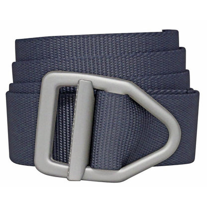 A side view of the Bison Last Chance Light Duty Belt with Gunmetal Buckle showing the gunmetal buckle against a white background.
