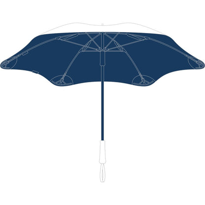 A top-down view of the Blunt Exec Black umbrella showing its canopy and handle against a white background.