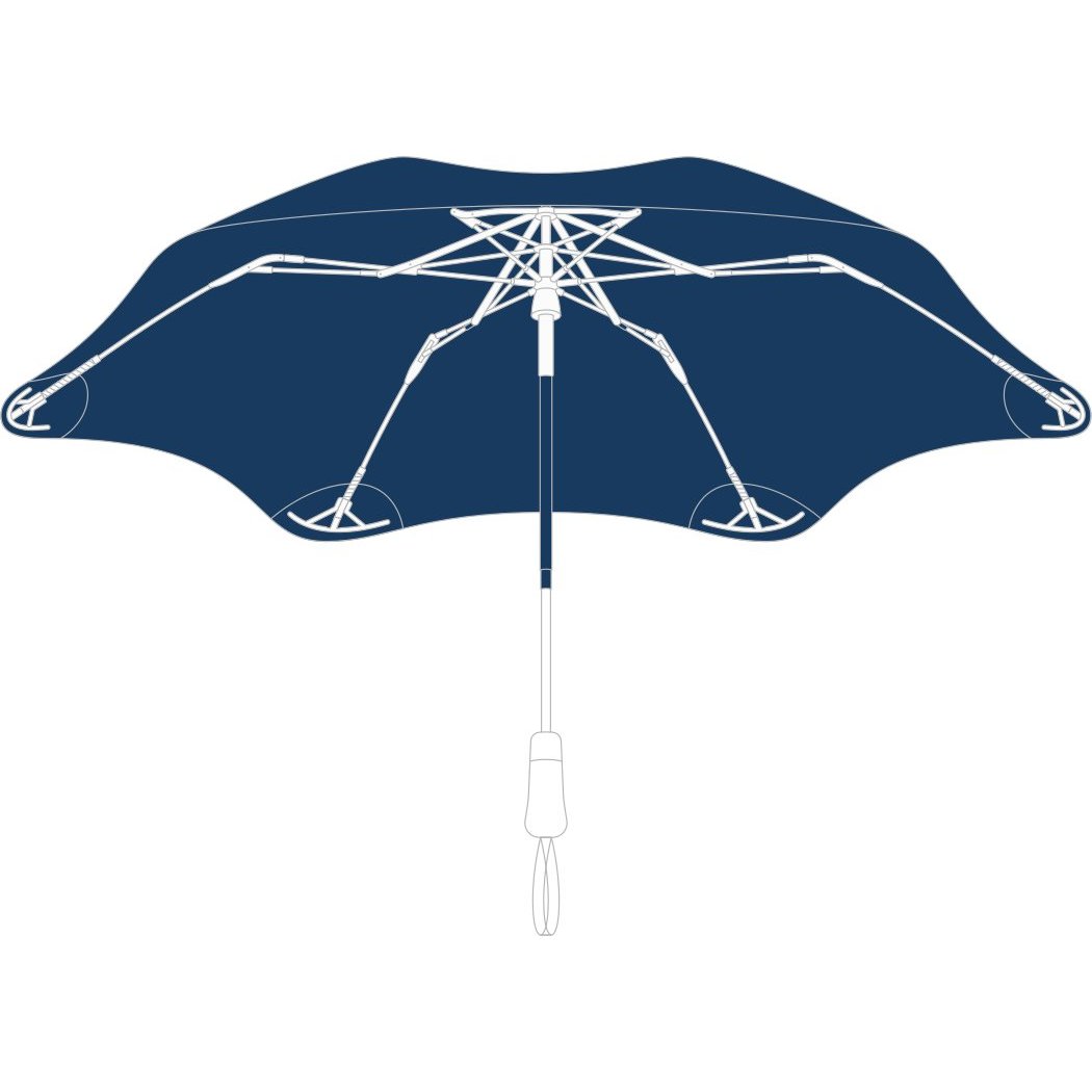 Top-down view of the Blunt Metro umbrella in Black with a white frame and handle against a white background.