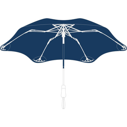 Top-down view of the Blunt Metro umbrella in Black with a white frame and handle against a white background.