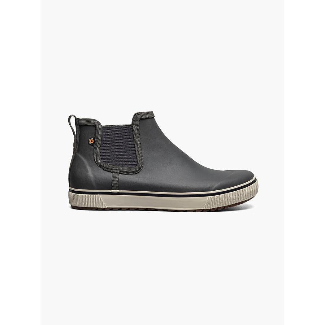Side view of the Bogs Footwear Men's Kicker Rain Chelsea II in Gray with a white background.