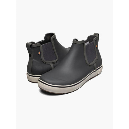 Side view of the Bogs Footwear Men's Kicker Rain Chelsea II in Gray showing the elastic side panels against a white background.