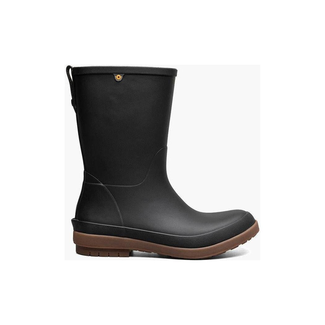 Side view of the Bogs Footwear Women's Amanda II Mid black boot with a brown sole against a white background.
