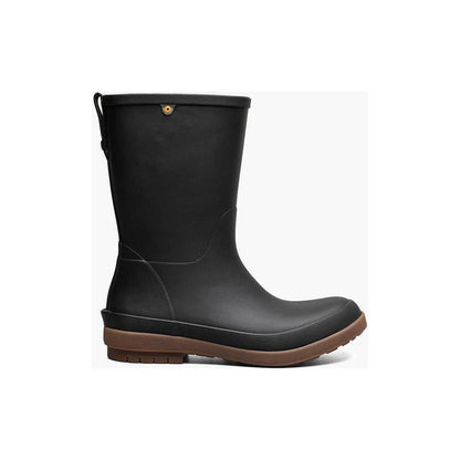 Side view of the Bogs Footwear Women's Amanda II Mid black boot with a brown sole against a white background.