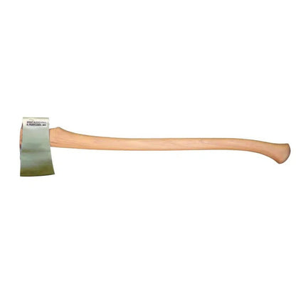 A side view of the Brant & Cochran Acadian 1/2 Wedge axe with a light wooden handle and metal head against a white background.