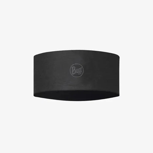 A front view of the Buff CoolNet UV Wide Headband - Solid in Black against a white background.