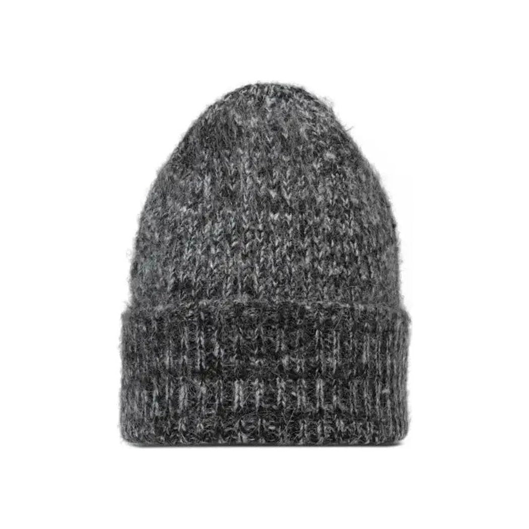 A front view of the Buff Knitted Beanie - Irna in Graphite with a folded cuff, set against a plain white background.