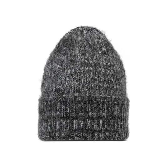 A front view of the Buff Knitted Beanie - Irna in Graphite with a folded cuff, set against a plain white background.