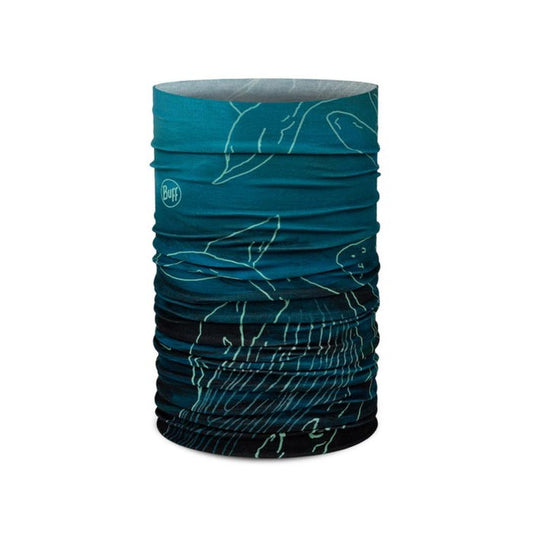 A front view of the Buff Original Ecostretch - Bryn in Tourmaline showing the logo and abstract design against a white background.