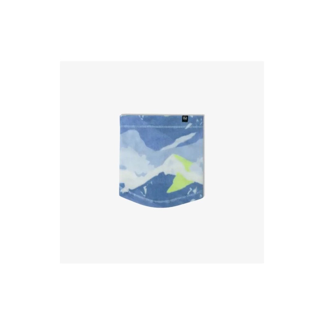 A front view of the Buff Polar Prints Neckwarmer - Omasi in Cobalt showing the mountain print design against a white background.