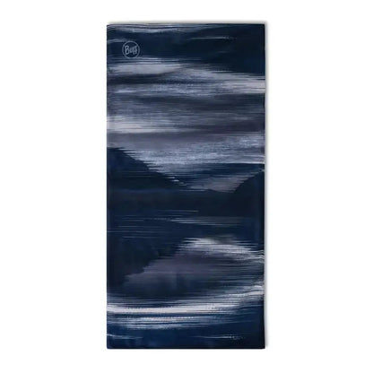 A navy Buff Polar Reversible Arky bandana with a dark, abstract pattern is shown in a vertical front view.