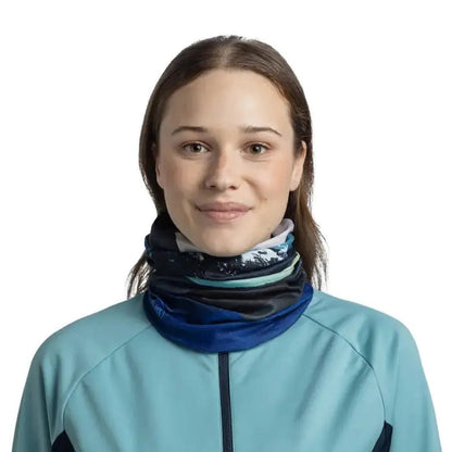 A model wears the Blue Buff Thermonet - Munke neck gaiter against a plain white background.