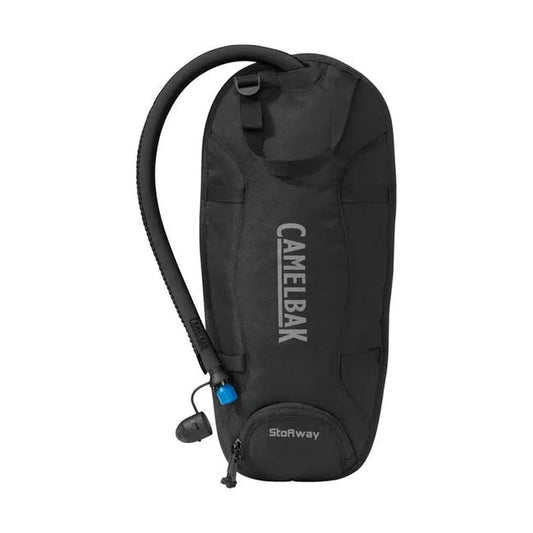 A black CamelBak Stoaway 2L Insulated Reservoir with a drinking tube and valve, shown from the side against a white background.