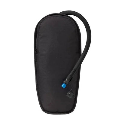 Black CamelBak Stoaway 2L Insulated Reservoir with a blue bite valve and flexible tube, shown from the front against a white background.