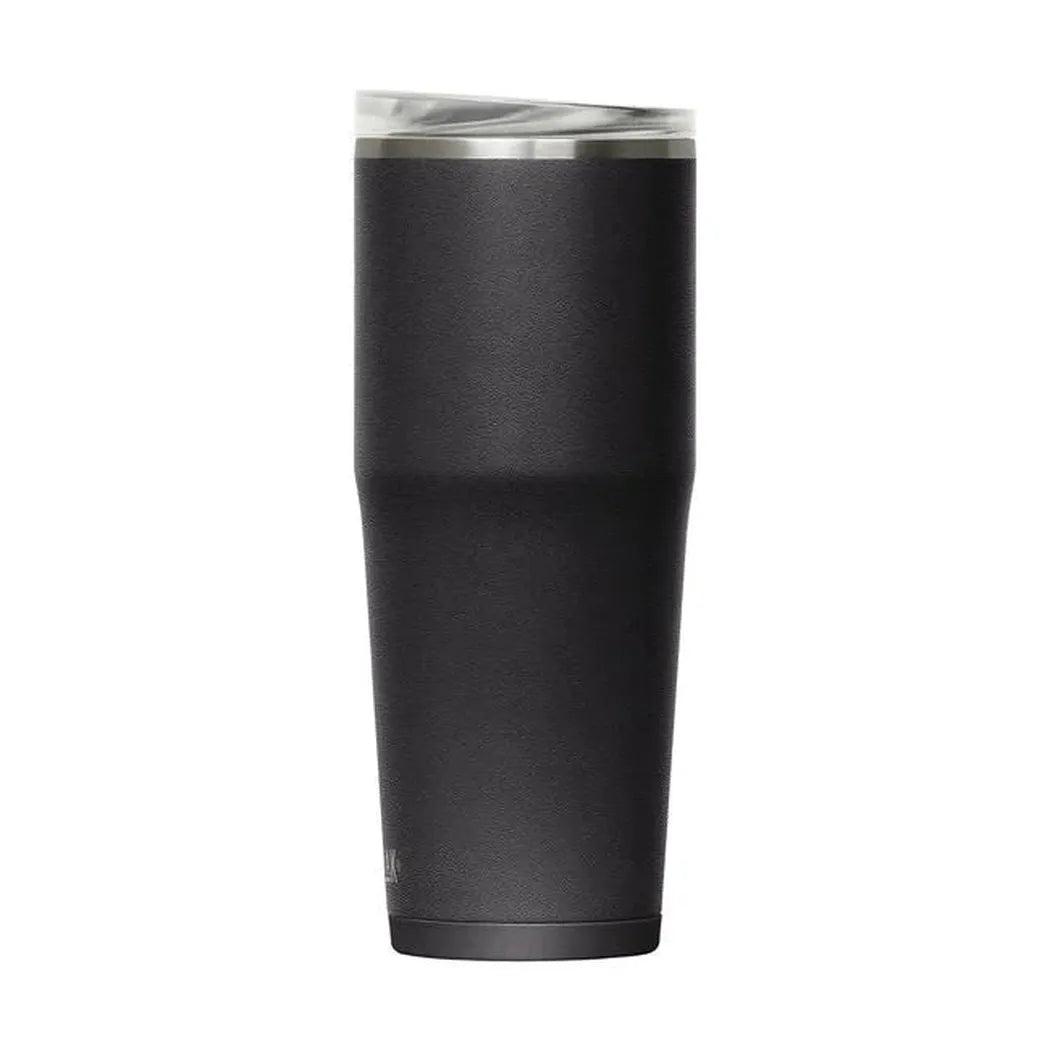 A front view of the CamelBak Thrive Tumbler VSS 20oz in Black with a metallic lid against a white background.
