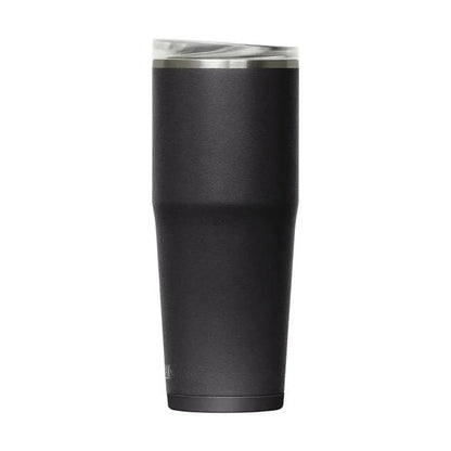 A front view of the CamelBak Thrive Tumbler VSS 20oz in Black with a metallic lid against a white background.