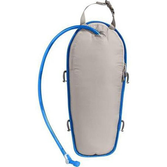 A side view of the CamelBak Unbottle 3L in Frost Grey/Turkish Sea showing the blue hydration tube and white background.