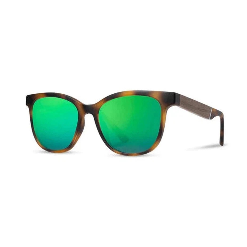 Side view of the Camp Eyewear Cove sunglasses with blue opal lenses and ebony frames against a white background.