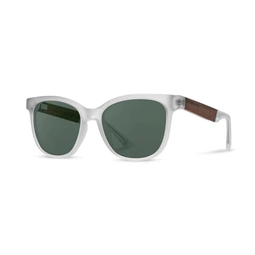 Side view of the Camp Eyewear Cove sunglasses with blue opal lenses and ebony accents against a white background.