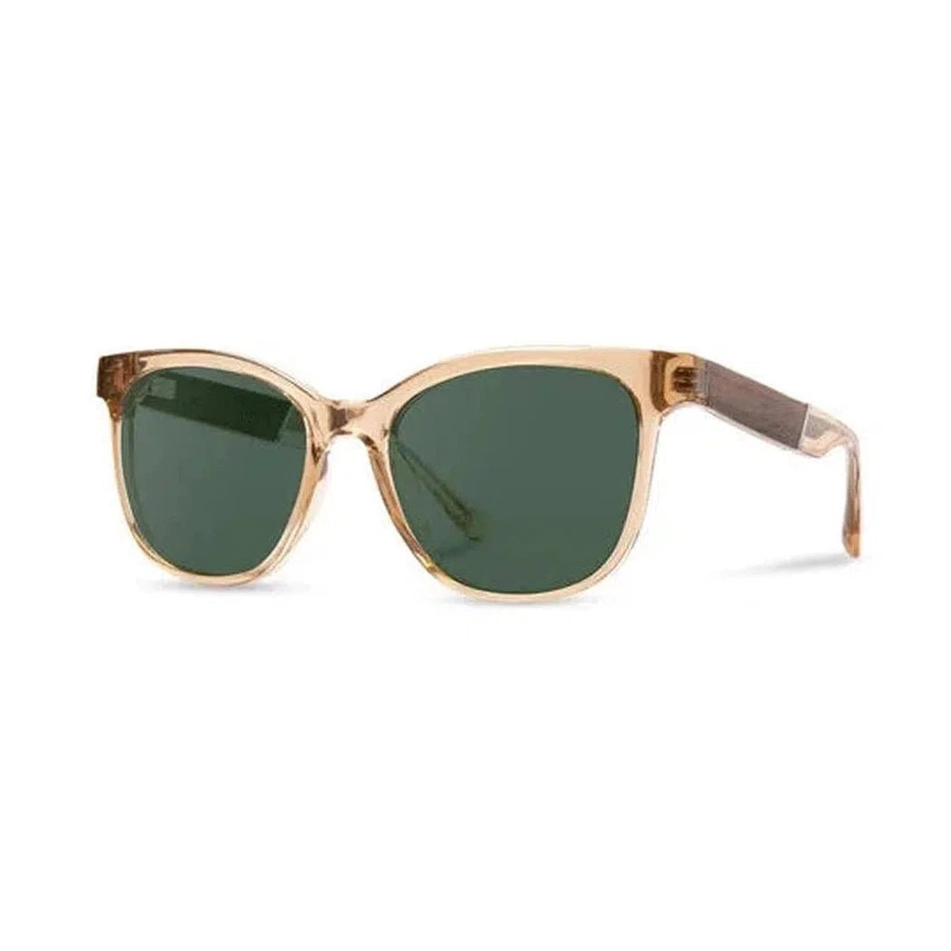 Side view of the Camp Eyewear Cove sunglasses with blue opal lenses and ebony accents against a white background.