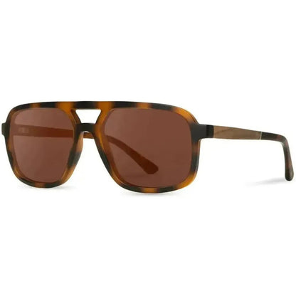 Side view of the Camp Eyewear Glacier sunglasses with tortoiseshell frames and brown lenses against a white background.