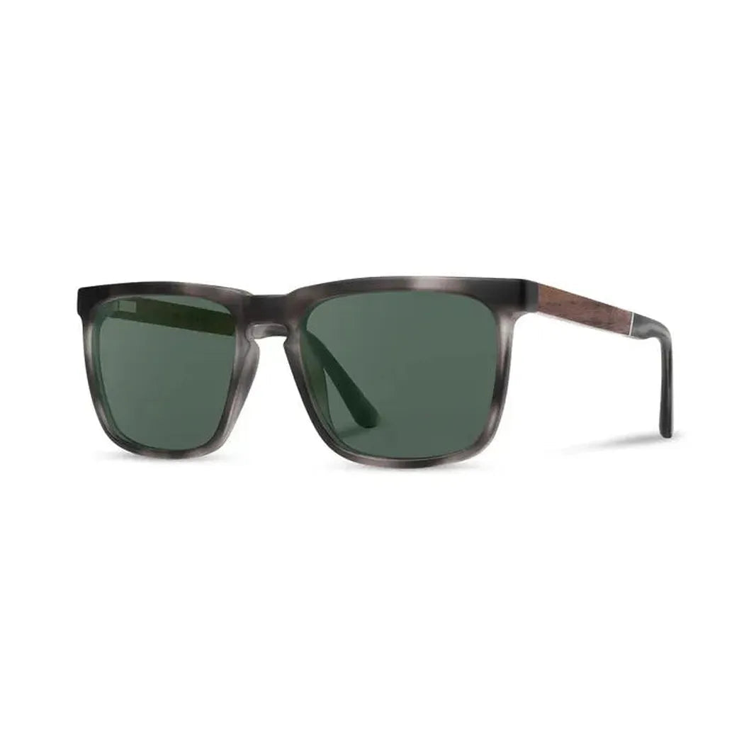 Side view of the Camp Eyewear Ridge sunglasses in Black // Ebony with dark green lenses against a white background.