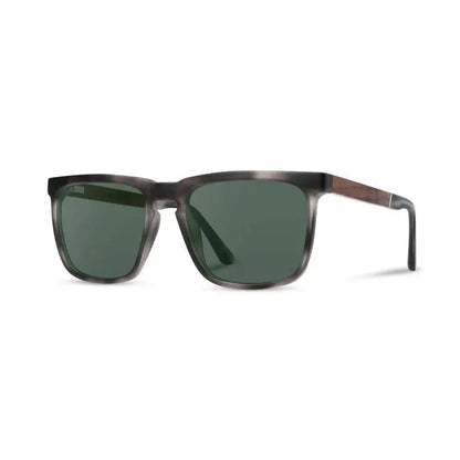 Side view of the Camp Eyewear Ridge sunglasses in Black // Ebony with dark green lenses against a white background.