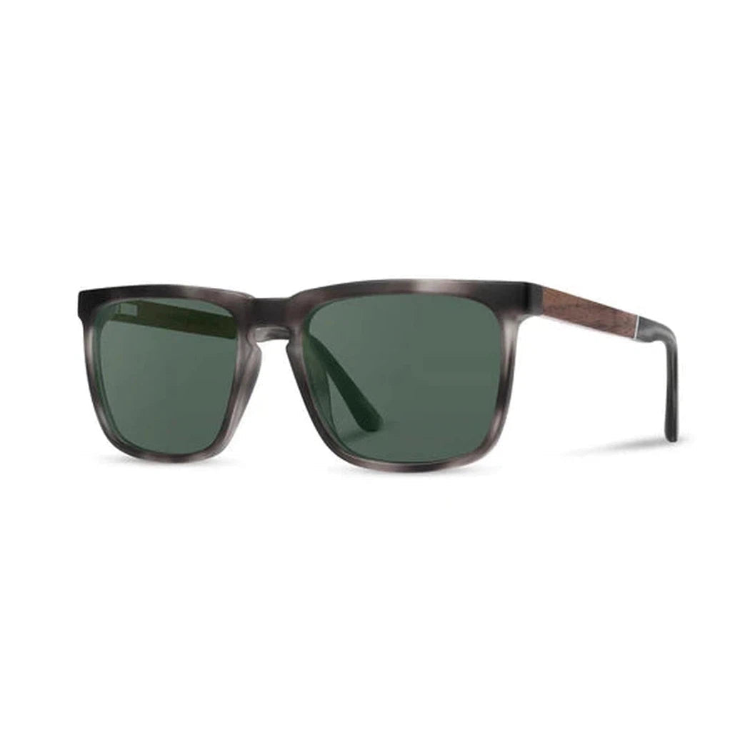 Side view of the Camp Eyewear Ridge sunglasses in Black // Ebony with dark green lenses against a white background.