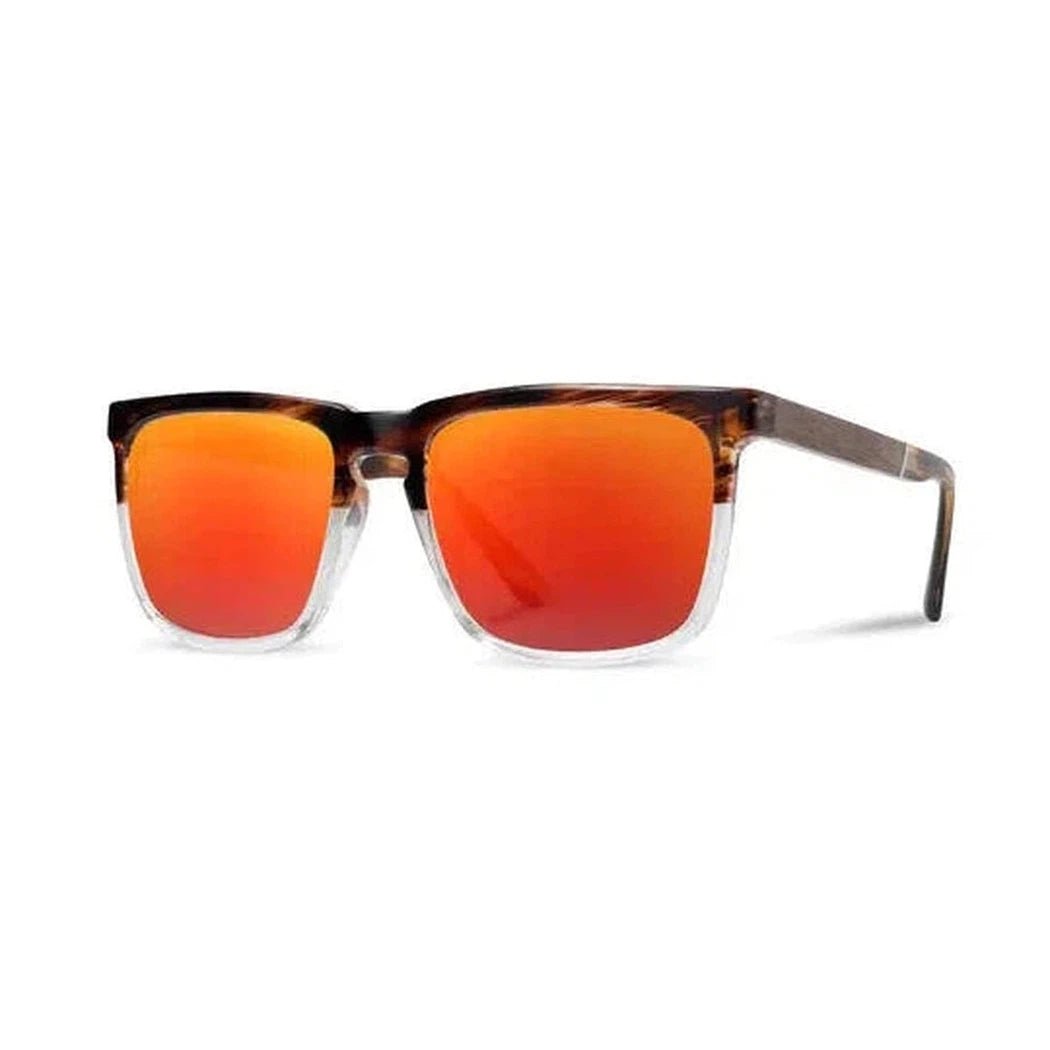 Side view of the Camp Eyewear Ridge sunglasses with black frames and red lenses against a white background.