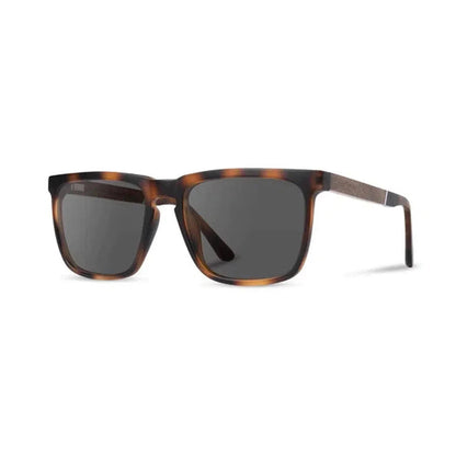 Ridge sunglasses with black ebony frames and dark lenses, shown from a front angle against a white background.