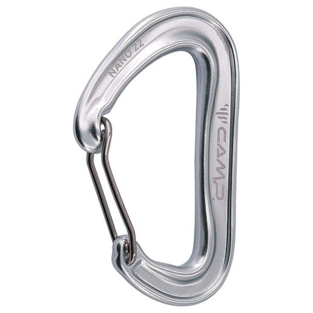 A side view of the CAMP Nano 22 carabiner against a white background.