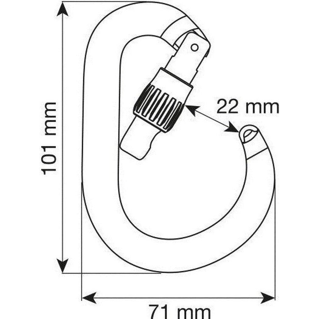 A side view of the CAMP Nimbus Lock carabiner showing its lock mechanism and dimensions.