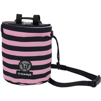 A front view of the CAMP Polimago Chalk Bag in Cheshire Cat color showing the shoulder strap and logo on a white background.