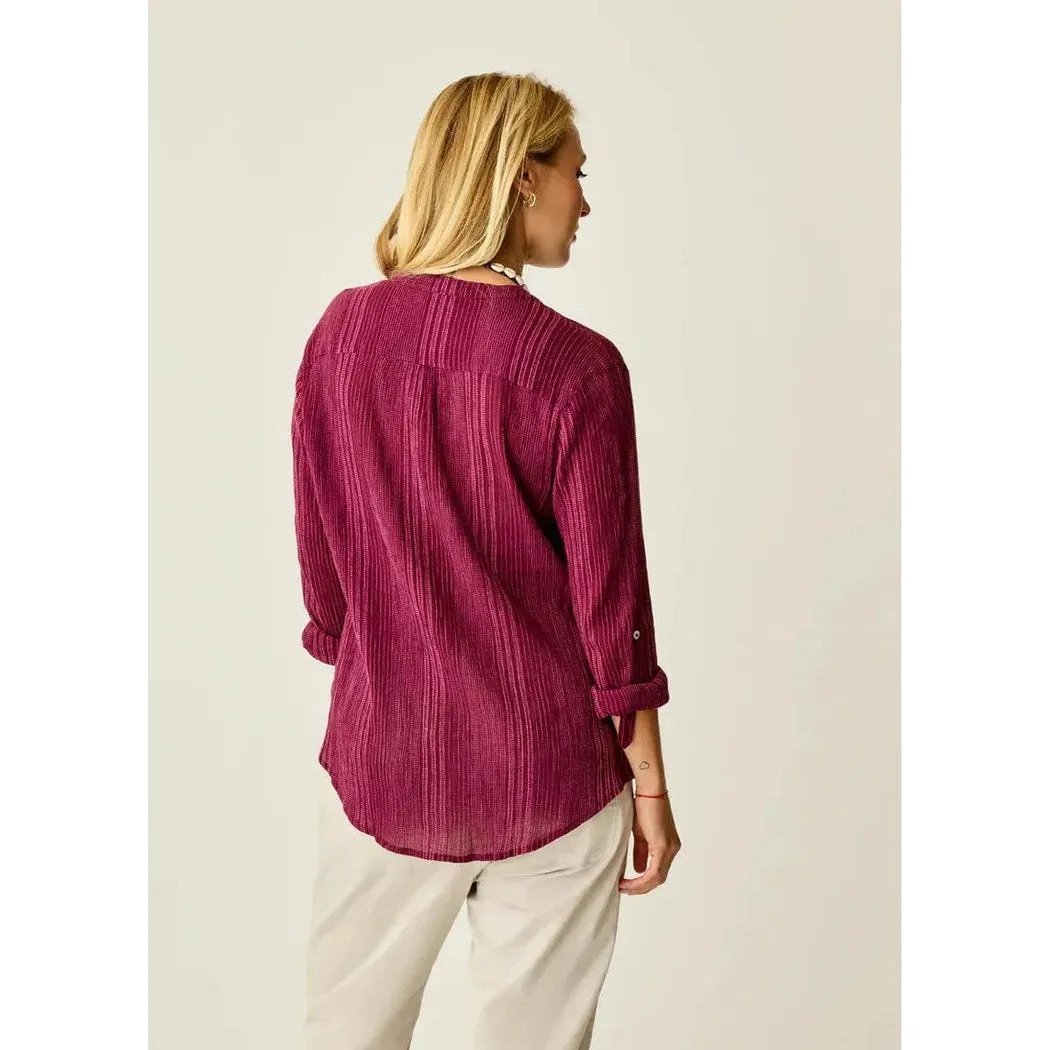 Back view of the Carve Designs Women's Dylan Gauze Tunic in Nirvana Stitch on a model wearing light pants against a plain background.