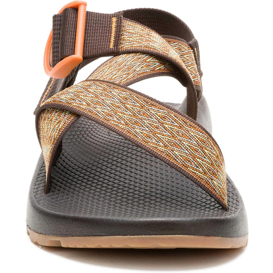 Front view of the Chaco Men's Mega Z/1 Wide-Strap Classic in Summit Coffee showing the crisscross straps and textured sole.