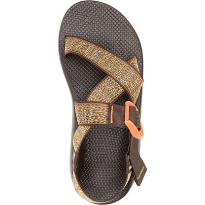 Top-down view of the Chaco Men's Mega Z/1 Wide-Strap Classic in Summit Coffee showing the crisscross straps and adjustable buckle against a white background.