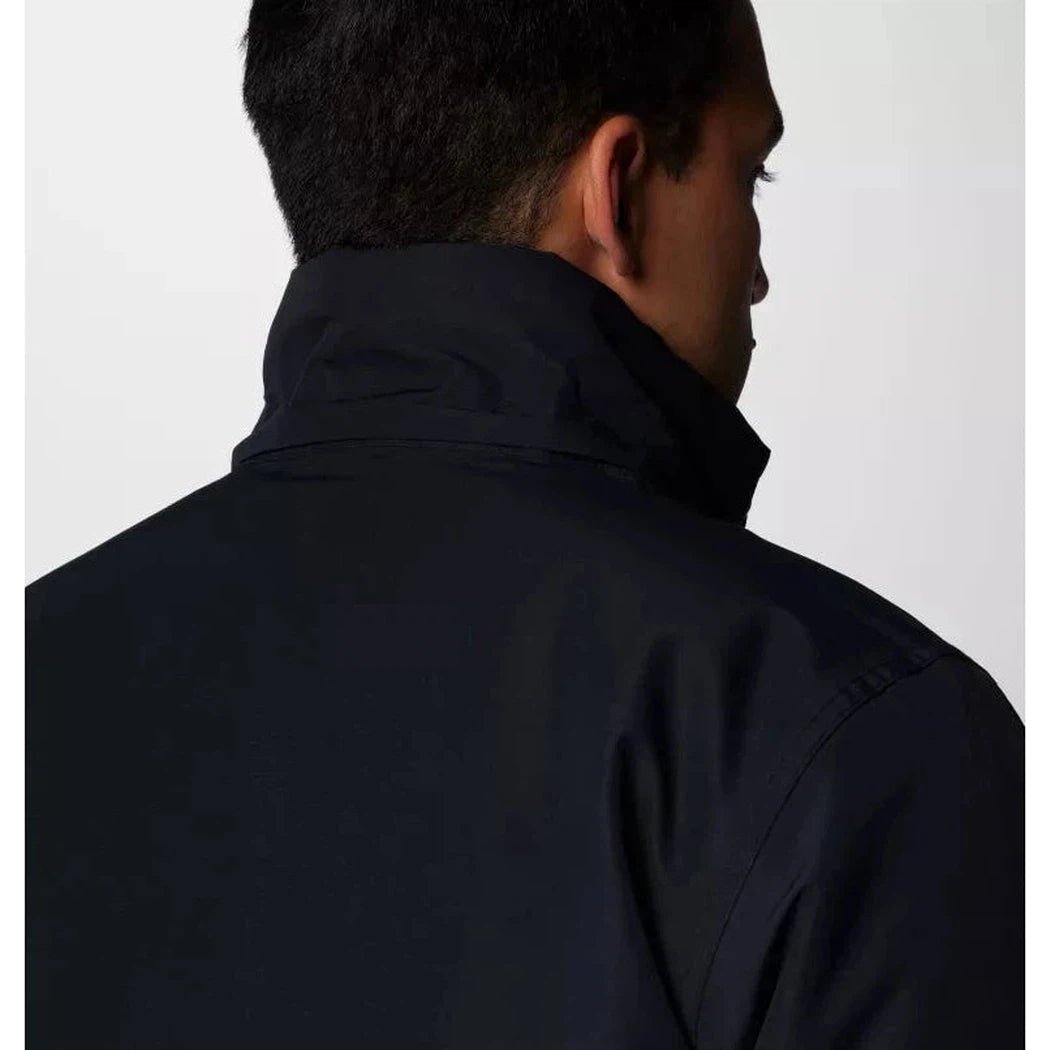 Back view of the Columbia Sportswear Men's Landroamer II Parka in Black, showing the high collar and a plain white background.