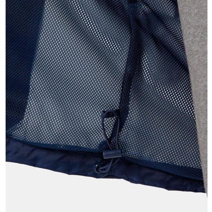 A close-up of the Columbia Sportswear Men's Watertight II Jacket in Collegiate Navy showing the mesh lining and drawcord closure against a gray background.
