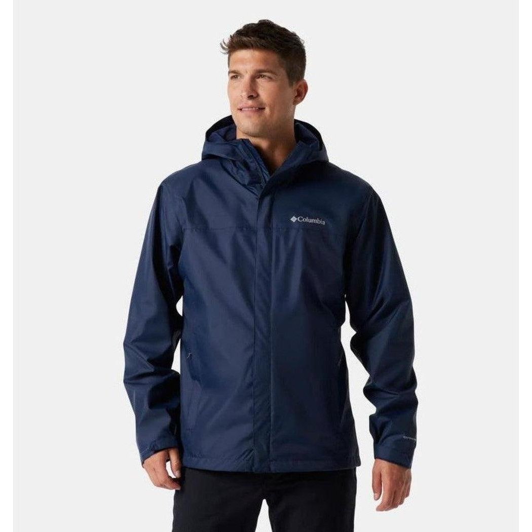 A front view of the Columbia Sportswear Men's Watertight II Jacket in Collegiate Navy on a model against a plain white background.