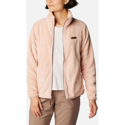 A front view of the Columbia Sportswear Women's Fire Side II Sherpa Full Zip in Chalk, showing the full zip and logo on the chest against a plain white background.