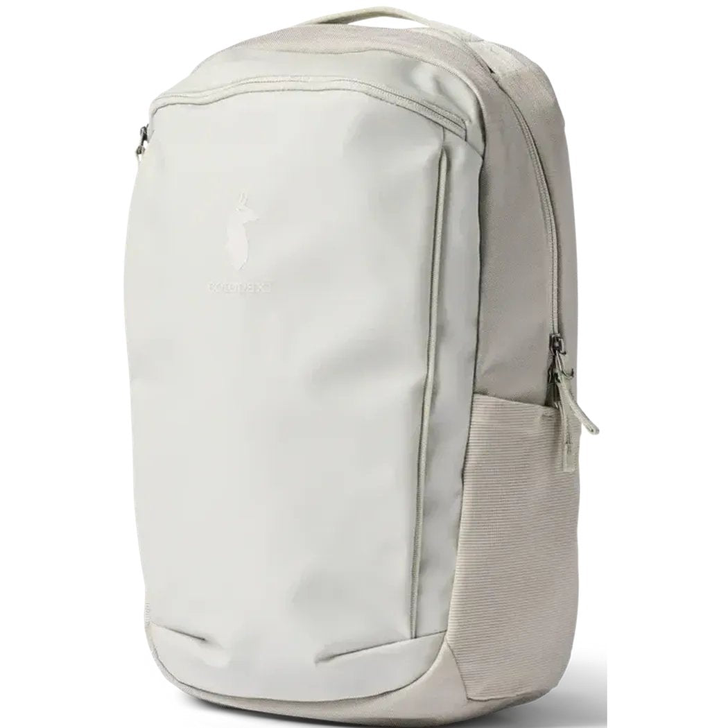 A front view of the Cotopaxi Allpa 18L Daypack in Mineral color showing the main compartment zipper and side pocket against a white background.